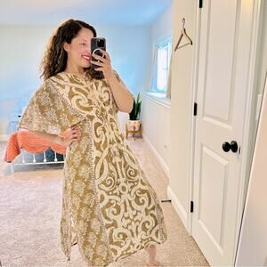 D’ascoli Brown Pink Embroidered Kaftan Maxi Dress Medium